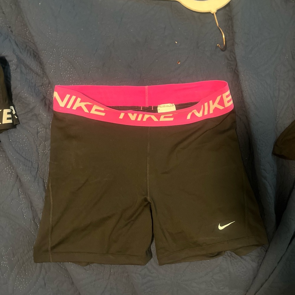 Nike Women's Athletic Shorts Black with Pink Waistband